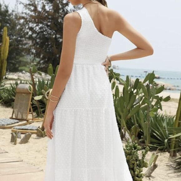 Zattcas L White Swiss Dot One Shoulder Maxi Dress - Picture 2 of 7